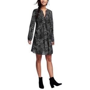 Old Navy Women's Pintuck Swing Dress Size Large Black Floral Rayon Boho EUC
